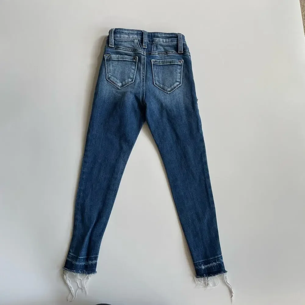 KanCan Girls High Rise Skinny Jeans Size 5 Blue Frayed Hem